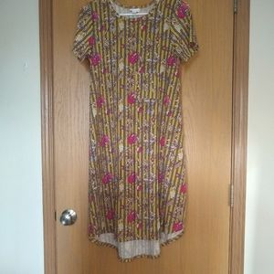 XXS yellow pinstriped floral high low dress